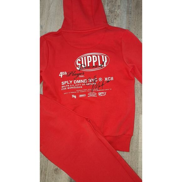 Supply & Demand Kids Sz Med Red Logo Targon Jogger Pants & Pullover Hoodie Set - Picture 7 of 7